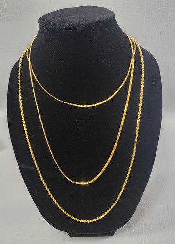 Vintage Costume Jewelry Lot Gold Tone Herringbone, Rope, Flat Snake Necklaces