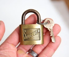 Vintage Slaymaker Padlock w/key old brass lock took box trunk safe antique box