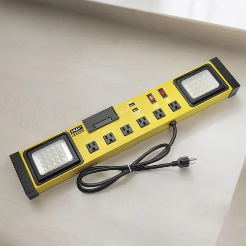 6-Outlet Power Strip with 4' Cord Smart Electrician LED Lights USB Ports Tools