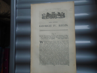 1826 Hopton Bury Saint Edmunds Enclosure Act of Parliament For Inclosing Lands