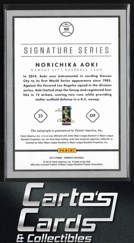 Norichika Aoki 2015 Donruss: Signature Series Red #60 Kansas City Royals 21/49 - Image 2 of 2