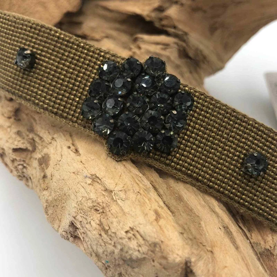 Cinturón elástico ANTHROPOLOGIE antiguo dorado de cuero y estrás de cristal RARO pequeño Foto 2 de 4