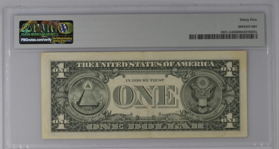 Low Trinary Tow Digit Fancy Serial Number $1 FRN Boston Six In Row 0s PMG 35  - Image 3 of 4