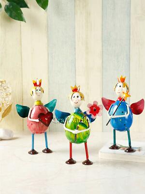 CraftVatika Iron Angel Statue, 7 x 4 x 1 Inches, Multicolour, Set of 3