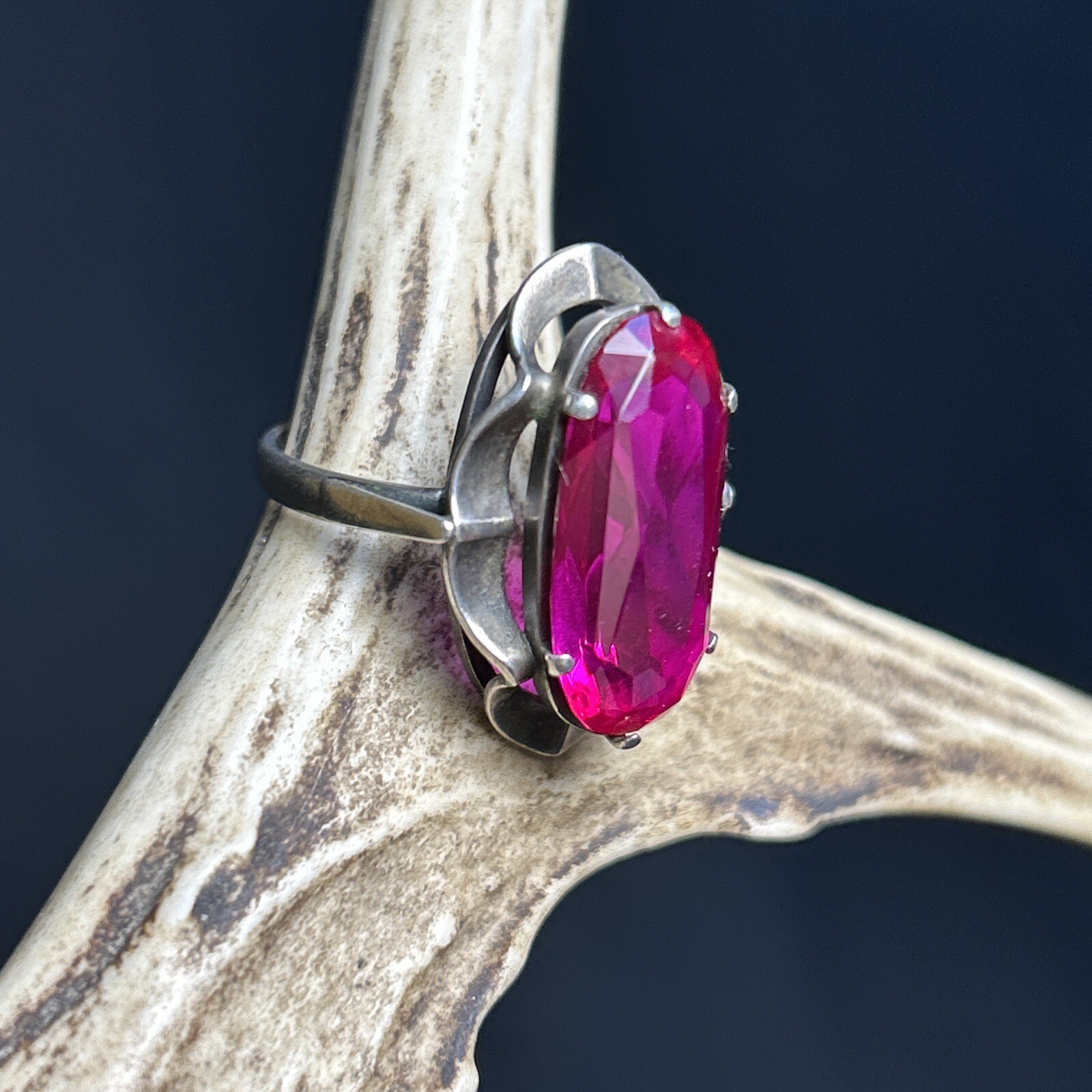 Vintage Ring Soviet Red Ruby  Silver 875 ☆ USSR R… - image 1