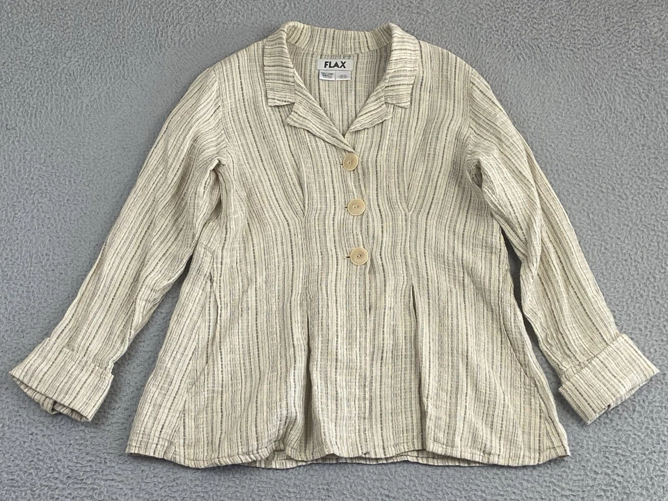 Flax Womens Size Small Jacket Shirt Top Shacket 100% Linen Pockets Oversized EXC - Image 2 of 4