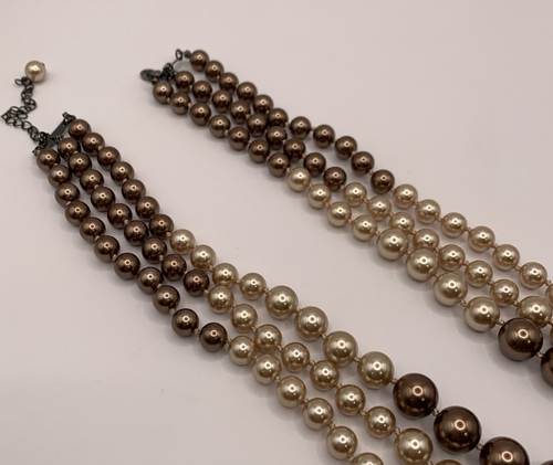 Multi Layer Strand Hand Knotted Graduated Glass Faux Pear Necklace Beige & Brown - Picture 5 of 10
