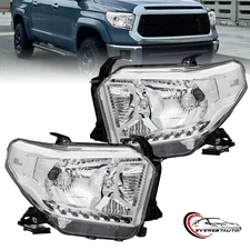 Pair Chrome Headlights Assy Halogen For 2014-2021 Toyota Tundra w/o LED DRL