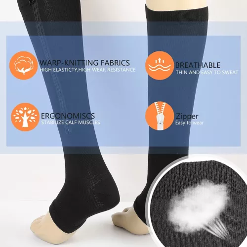 Men Women Open Toe Zipper Compression Socks 20-30mmHg Leg Calf Support Stockings - Picture 7 of 25
