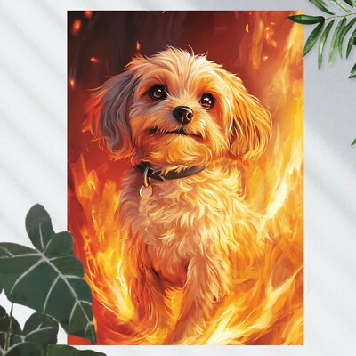 Shih Tzu Hund in Flammen Poster Schöne Wanddeko Dekoration