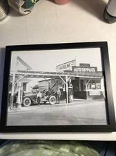 Framed Print Under Glass Of Antique Gas Station And Auto Supply Store
