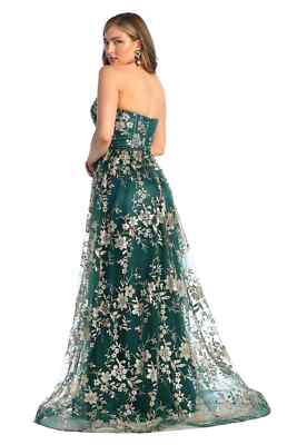 Sweetheart Prom Dress Floral Embroidered Long Strapless Evening Gown-New Collection - ROSE GOLD / 8