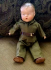 Vtg WWII Army Doughboy Soldier Doll Composition 15"L Military Uniform 1940s