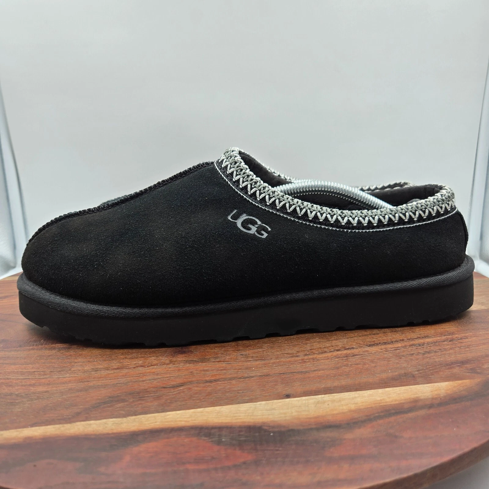 UGG Tasman Scarpe Uomo 12 Nero Scamosciato Shearling Foderato Mule Zoccoli Ciabatta Comfort
