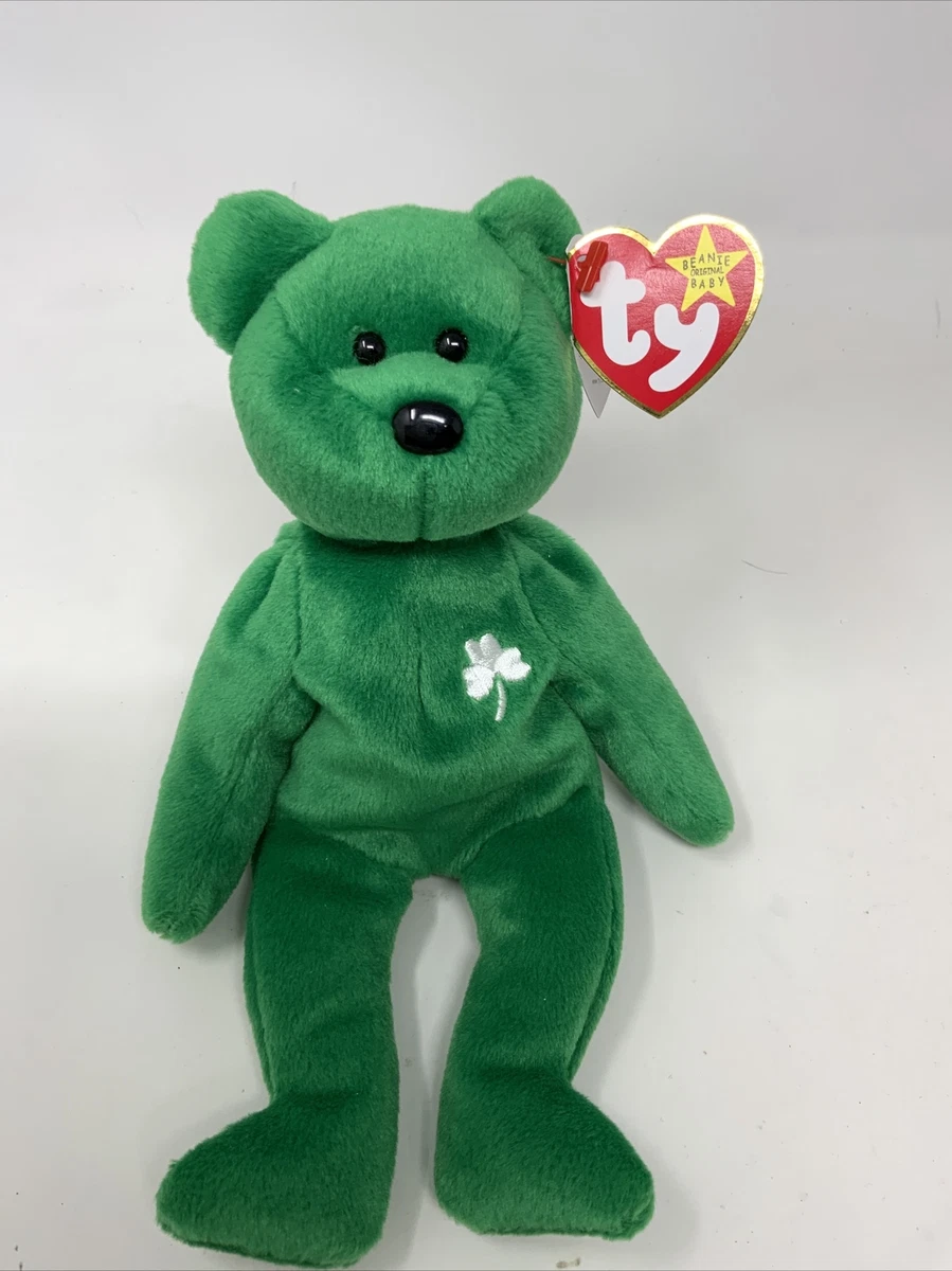 Ty Beanie Baby Erin Green Bear White Clover 1997