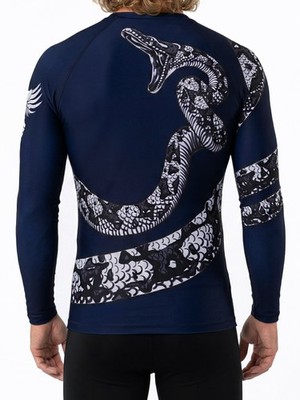 Raven Fightwear Men's Constrictor Snake BJJ Rash Guard MMA Navy Blue 