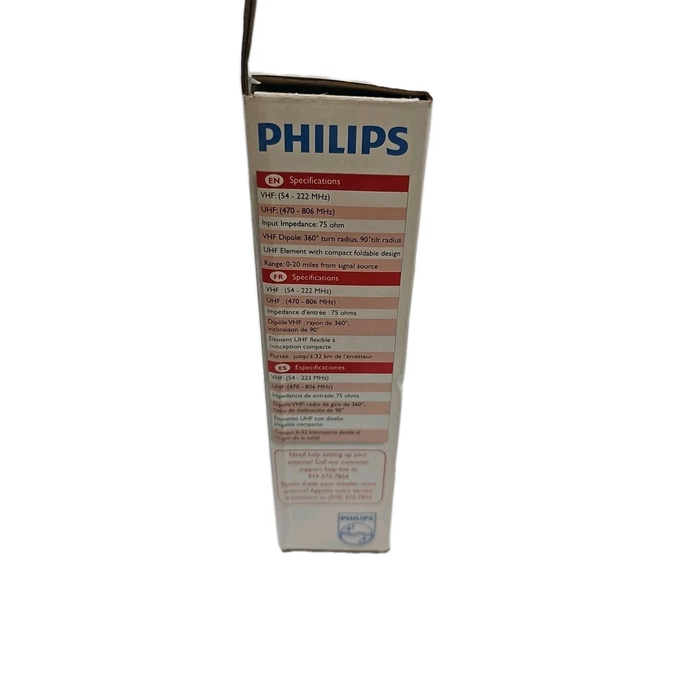 Antena interior Philips UHF/VHF/FM/HDTV (SDV2210/27) orejas de conejo, TV por aire Foto 3 de 4
