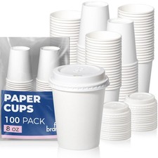Fit Meal Prep 100 Pack 8 oz Disposable Coffee Cups with Lids - Hot/Cold To Go