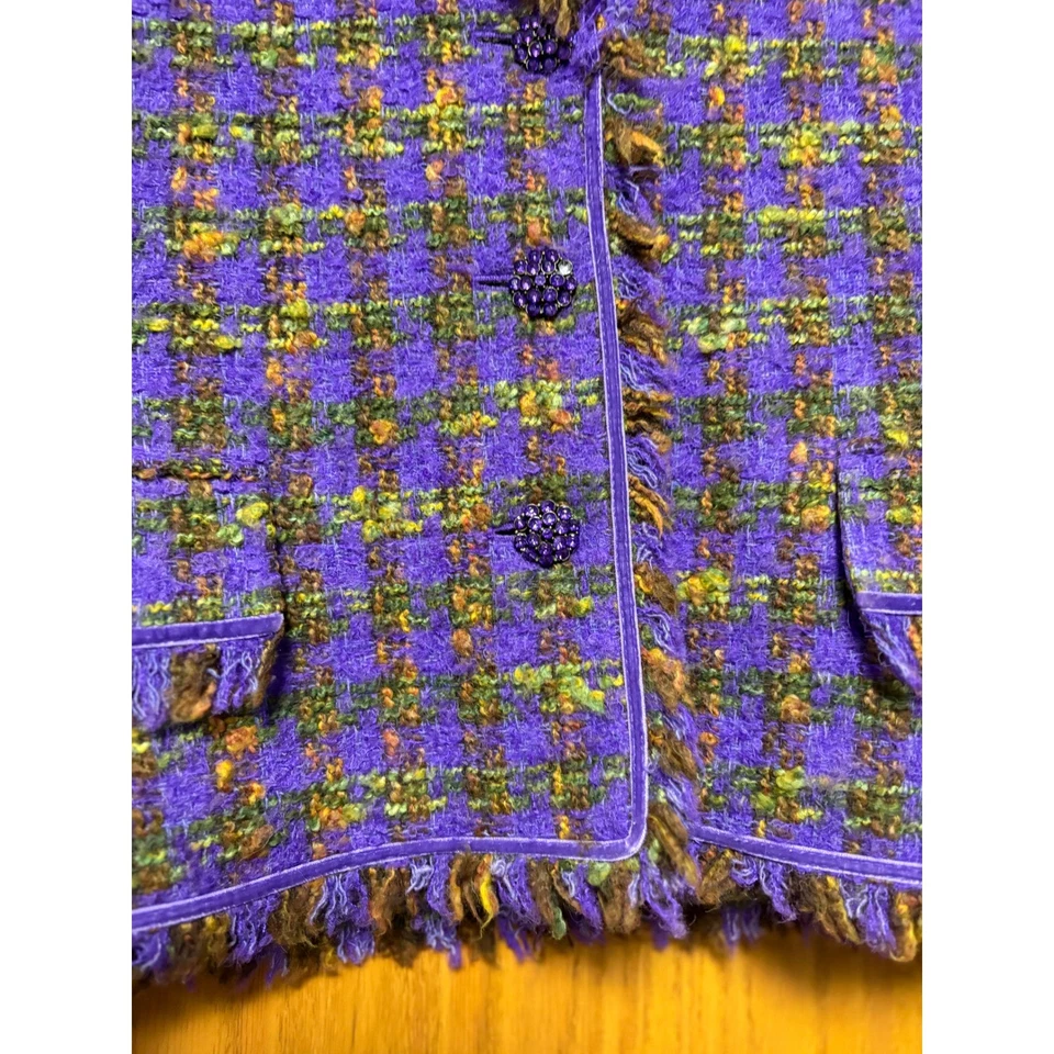Jones New York 签名紫色粗花呢夹克外套珠宝纽扣 14 码 — 第 3/4 张图片