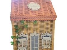 Vintage House Cottage Storage Basket Hamper W/ Lining Rattan Wicker Whimsical