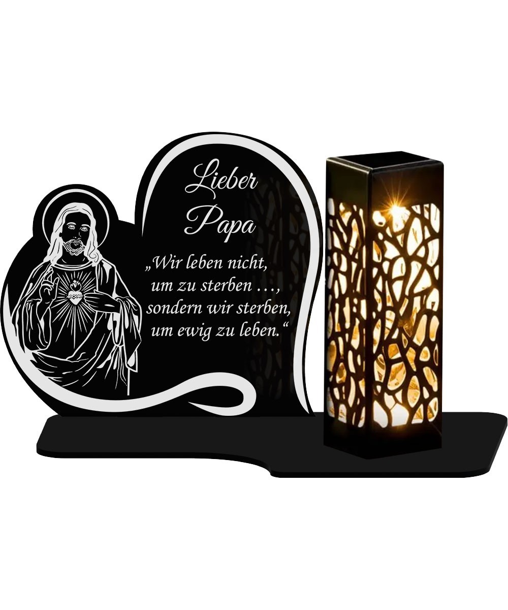 Großes Solar LED Grablicht 30 cm mit Jesus und Muttergottes Motiv, edel & schön