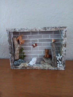 CAT 3D ART with Driftwood in Whitewashed Frame