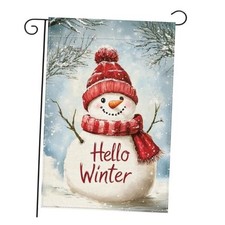 Hello winter Snowflake Garden Flag 12x18 Inch Double Sided Welcome Snowman