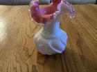 Vintage Fenton Silver Crest Pink White Wave Crest Ruffled Vase 6" Tall