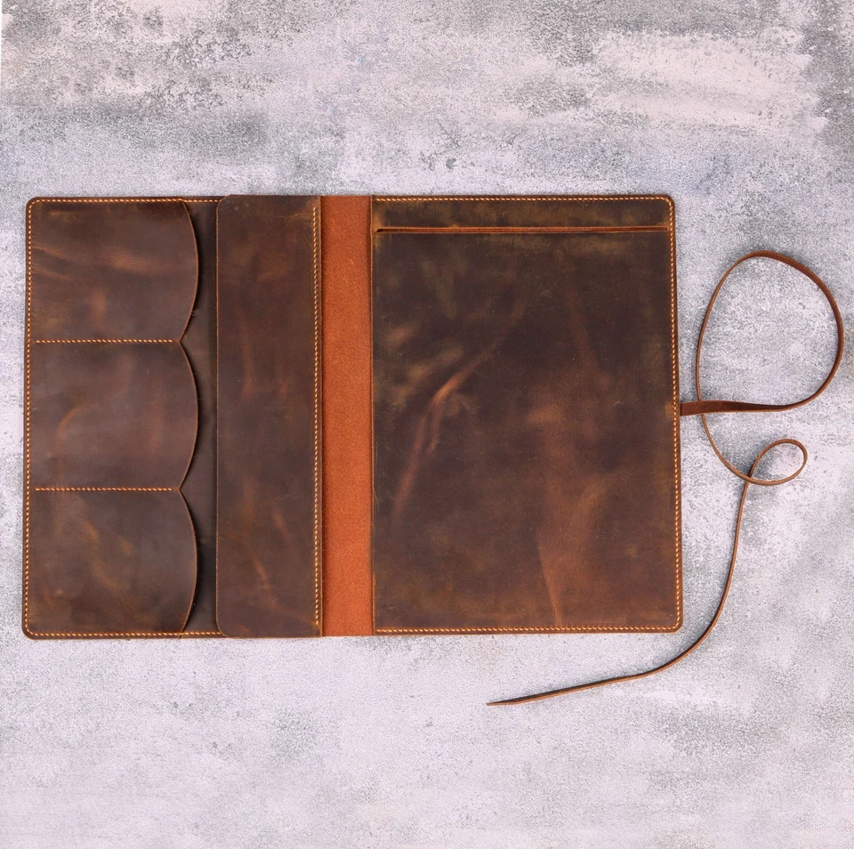 Cubierta de libro de bocetos de cuero de grano completo para almohadilla de bocetos en espiral superior de 9x12 Foto 3 de 4