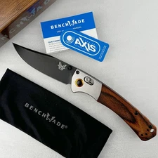 Benchmade 15085 Mini Crooked River Black Blade Wood Handle Folding Knife