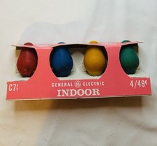4 VTG C7 Christmas Xmas New Old Stock Light Bulbs Green Red Yellow Blue GE