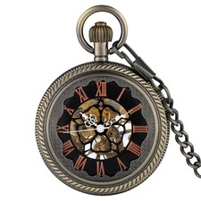 Antique Skeleton Hand Wind Mechanical Pocket Watch for Men Women Pendant Chain