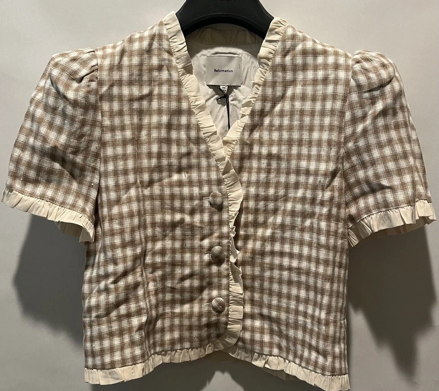 REFORMATION WOMENS BESS LINEN DUNE CHECK SHORT SLEEVE BLOUSE XS 1315368DUK0XS
Opens in a new window