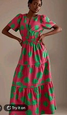 Anthropologie Somerset Tiered Maxi Dress Sz 1X Tropic Pink Cottage Wedding Artsy