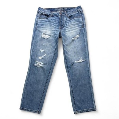 American Eagle boy crop distressed button up jeans women's size 6 streetwear