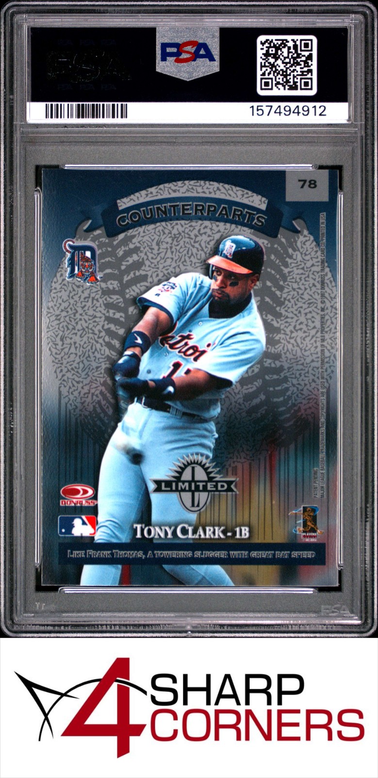 1997 DONRUSS LIMITED #78 FRANK THOMAS WHITE SOX POP 2 PSA 9 view 2