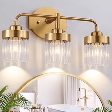 Crystal Modern Bathroom Vanity Light, 3 Light Brushed Gold Bathroom Light Fix...