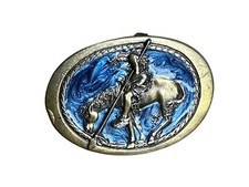 Vtg End of the Trail Great American Belt Buckle Big 1982 Rockabilly Indian Horse