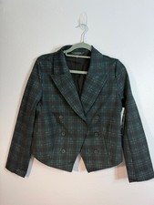 Dark Forest Tartan Plaid Double-Breasted Blazer