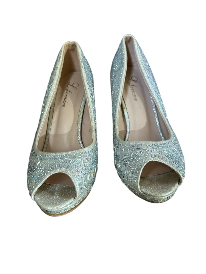 Lauren Lorraine Robie Rhinestone Heels Women’s Sz 8.5 Open Toe Gently Used Shape - Image 2 of 4