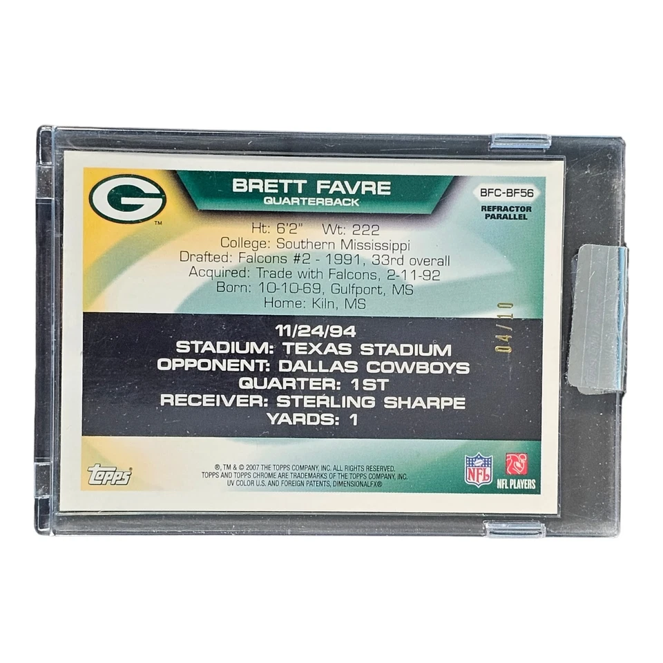 2007 Topps Chrome Flight to 420 | RED Refractor | #BF56 | Brett Favre | #'d 4/10 - Image 2 of 3