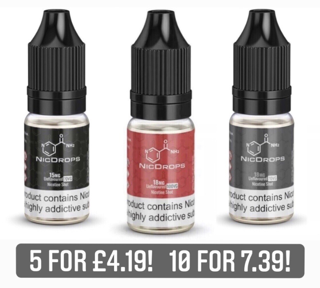 Nicotine Shots Nic Salts NICDROPS 15mg 18mg 70/30 VG PG E Liquid Vape Juice  UK | eBay UK