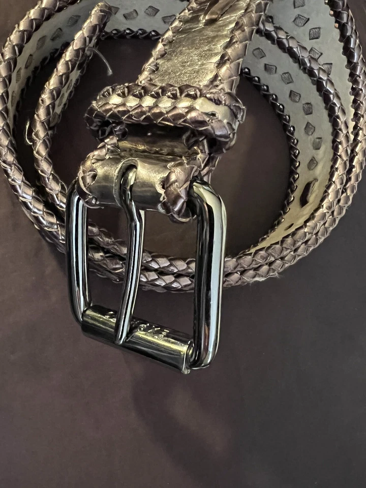 "Cinturón Express de cuero genuino plateado antiguo con hebilla plateada 36-41"" cintura trenzada" Foto 3 de 4