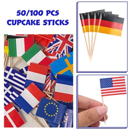 COUNTRY NATIONAL FLAG COCKTAIL STICKS PICKS CUPCAKE SANDWICH PARTY FOOD DECOR - Picture 1 of 12