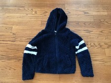 So Girls Navy Hooded Faux Fur Fleece Full Zip Sweatshirt Size 12 VGUC