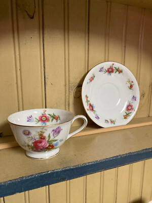 Vintage Dresdenia By Sango Floral With Golden Trim Cup and Saucer 5.5'' Diameter