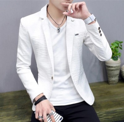 Mens One Button Casual Blazers Jacket Lapel Collar Summer Slim