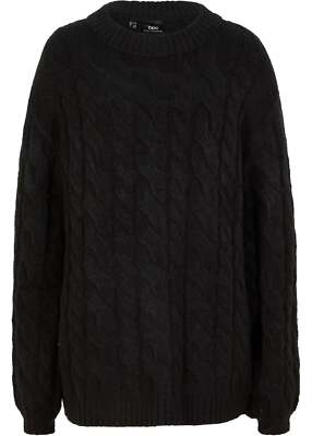 Neu Oversize-Pullover mit Zopfmuster Gr. 36/38 Schwarz Damenpullover Sweater