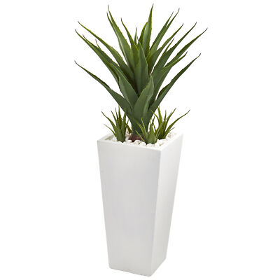 Nearly Natural 40  Spiky Agave Artificial Plant in White Planter Home Decoration