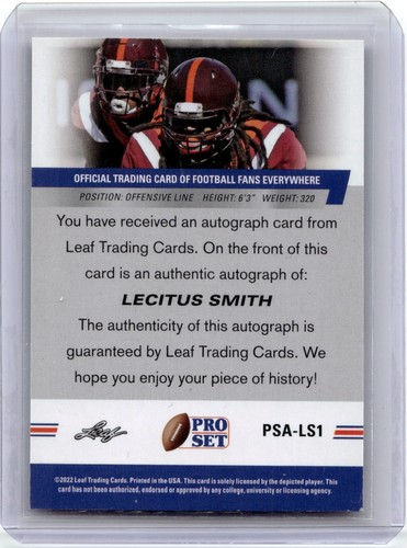 2022 Leaf Pro Set Draft Prospects Auto #PSALS1 Lecitus Smith - Picture 2 of 2